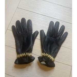 Vintage Rare Harrods Alberta Carli Blk Leather Gloves W/ Red Silk Lining. Sz 7.5